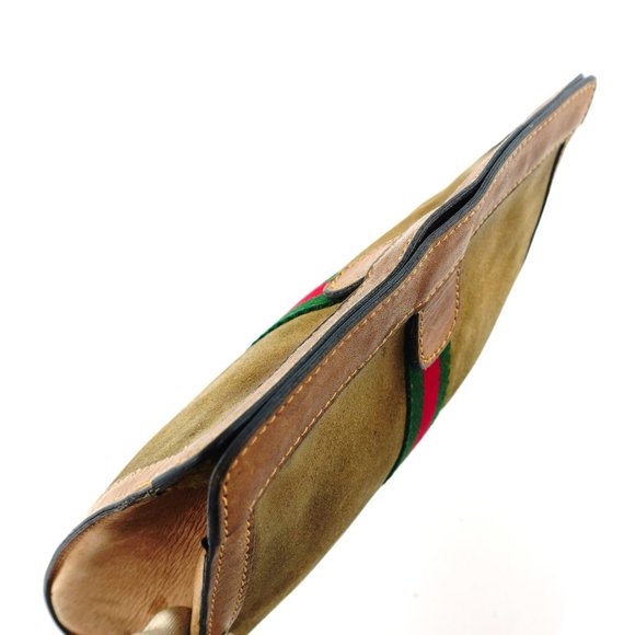 Vintage GUCCI Web Suede Leather Cosmetics Toiletry Bag Italy - Picture 6 of 8